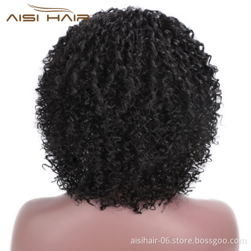 Aisi Hair Black Afro Curly Wigs for Women Side Part Synthetic Short Hair Wig Heat Resistant Fiber Wigs for Africans